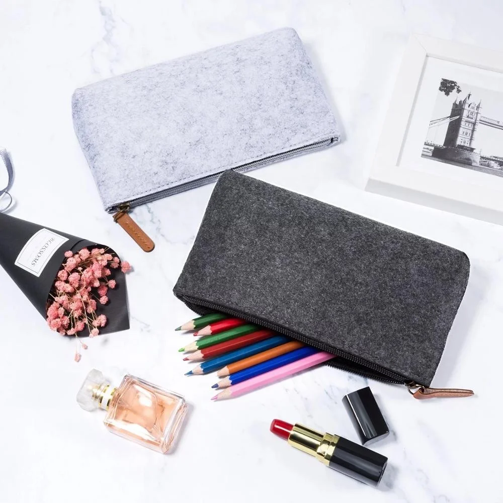 New Least MOQ Free Sample Custom Print Logo  Size Promotion Pen Holder Felt Pencil Case With Zipper