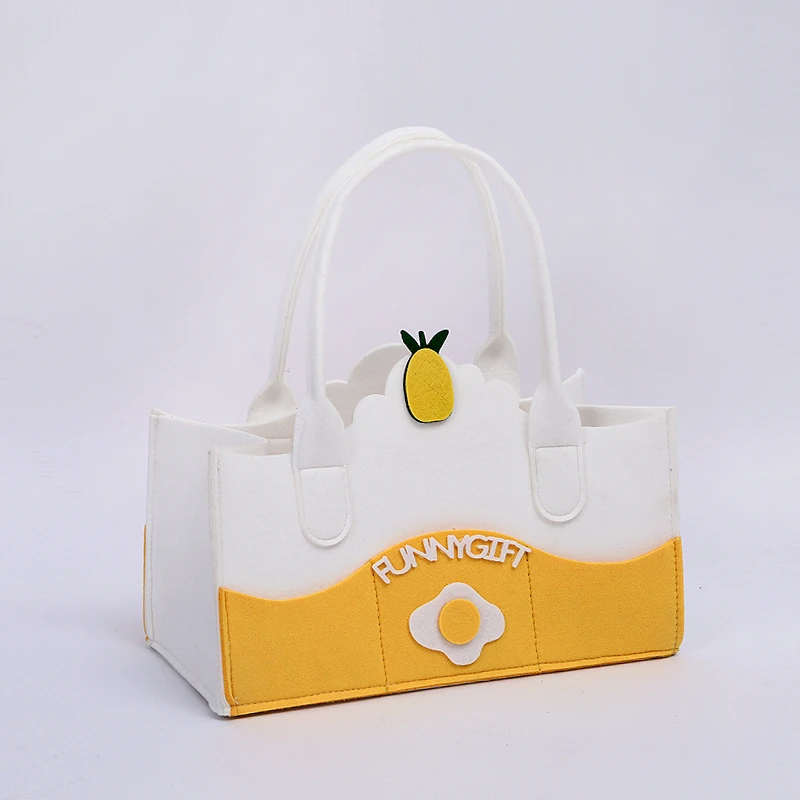 Custom logo felt storage handbags organizer children tote bag with cartoon