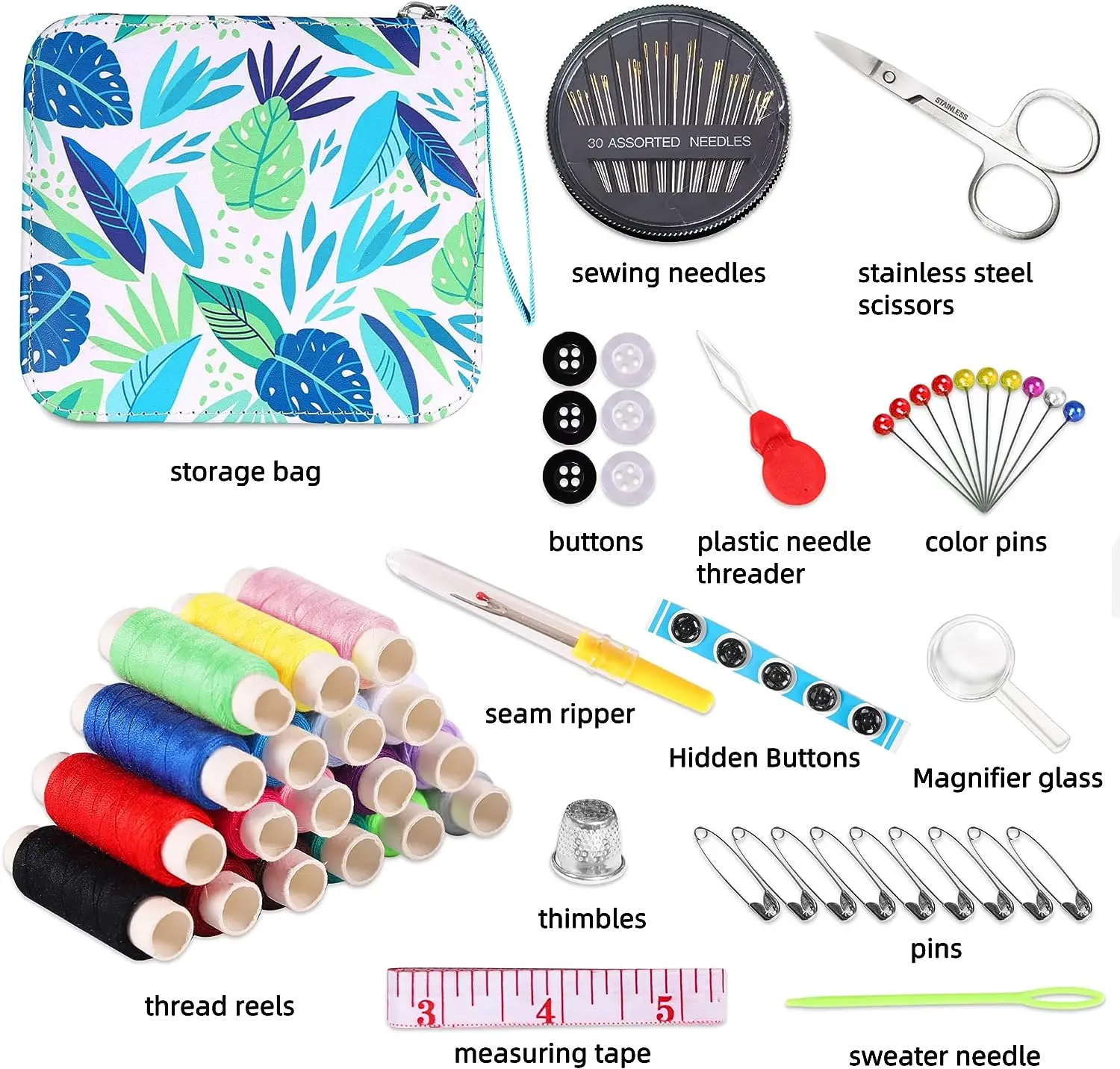 86pcs Blue Leaves pattern Sewing KIT for Beginner & Kids , Wholesale high-quality sets With Scissors Tape measure