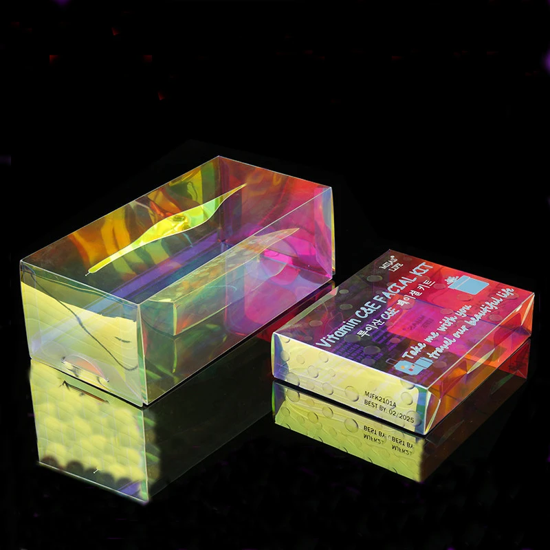 manufacturer UV laser  printing  laser foil Cosmetic box holographic PET PVC box for  blush  plastic Iridescent  clear gift box