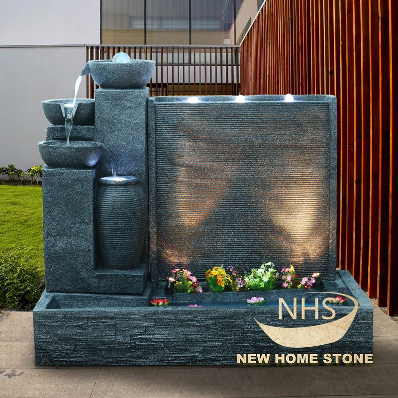 Hand carved outdoor black granite wall fountain water fountain garden water feature for sale