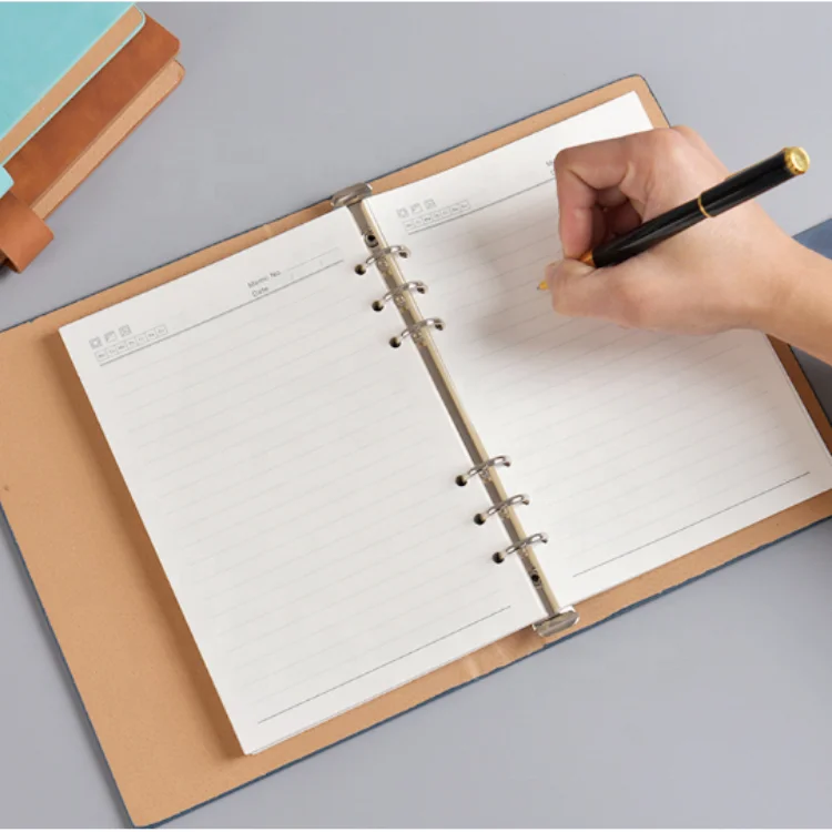 Leather Notebook ,A5 Business Planner,Custom Printing Logo Hardcover Leather 6 Ring Binder Journal Notebook