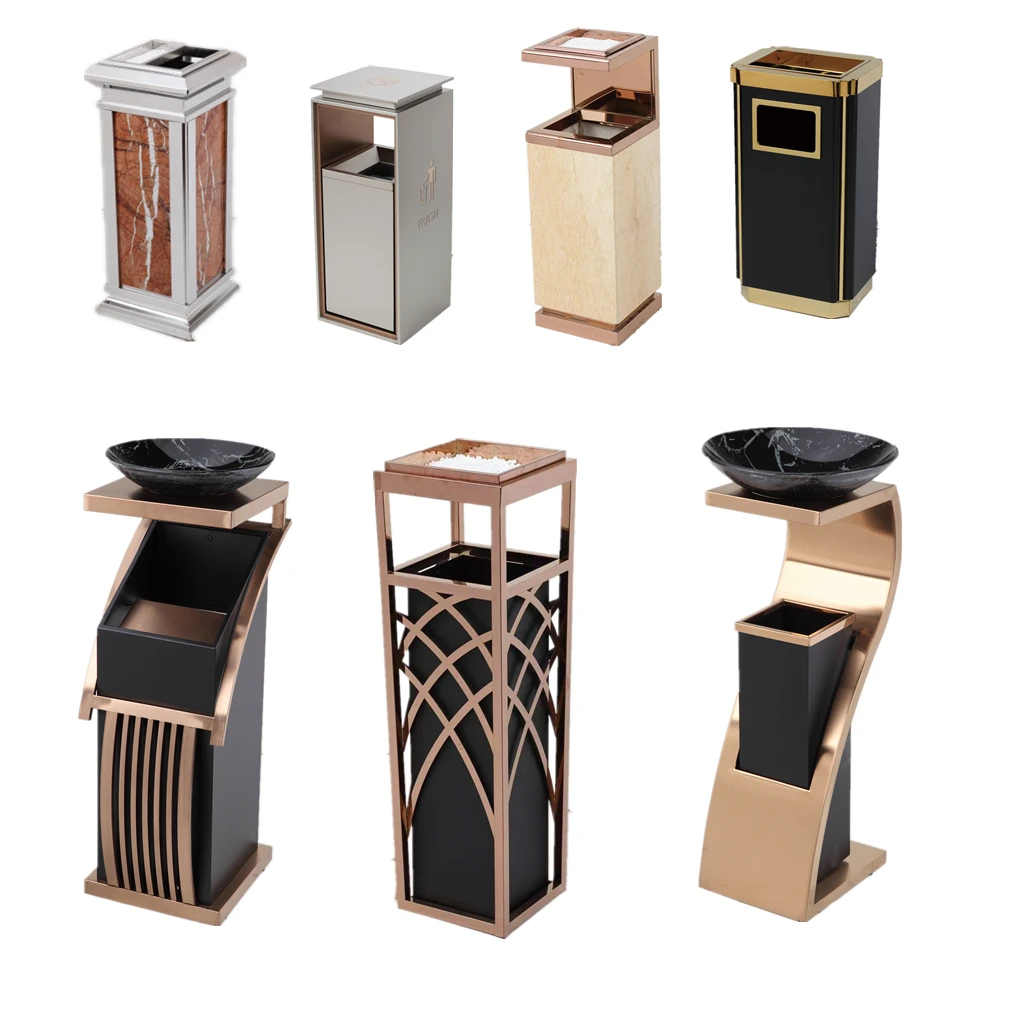 wholesale top quality hotel trash bin lobby shopping mall elevator entrance luxury marble stainless steel trash can