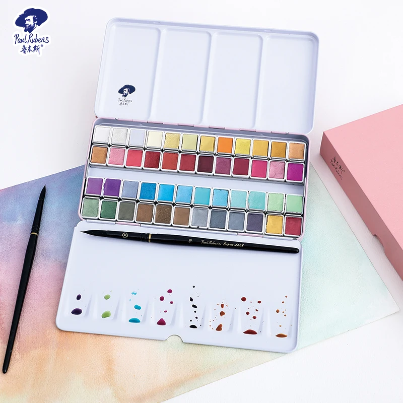 Paul Rubens Artist Grade 48 Colors Pearl Luster Solid Watercolor Paint  Set