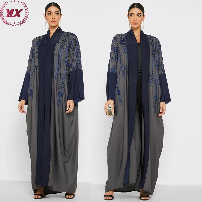 SolidColor Islamic Women Latest Arrival Oem Custom Moroccan Style Embroidery Kimono Abaya Indian Clothing Wholesale Jubah Muslim