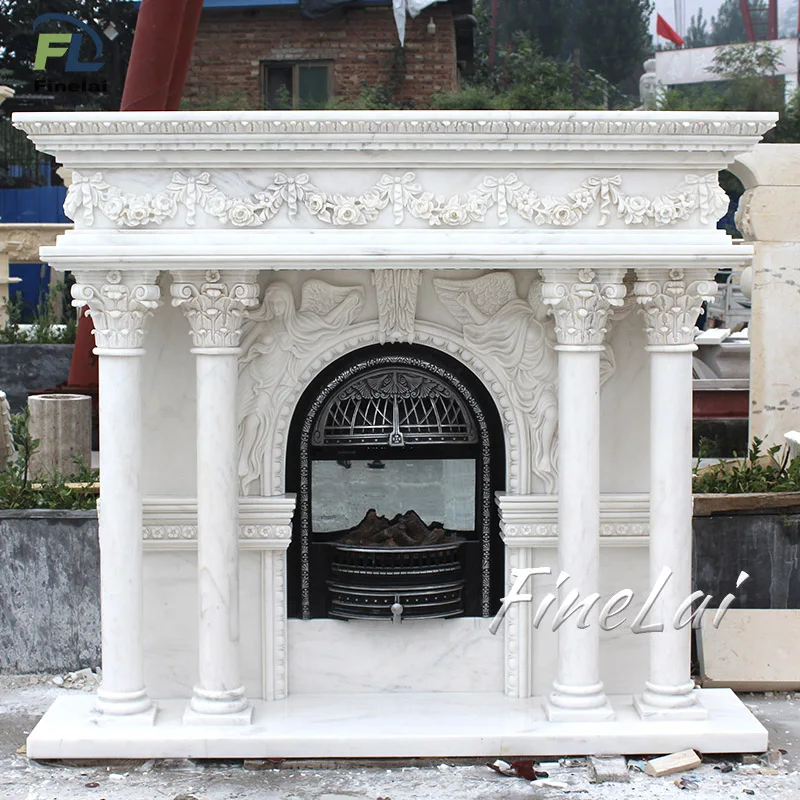 Finelai good quality contemporary arch built-in carved marble fireplace