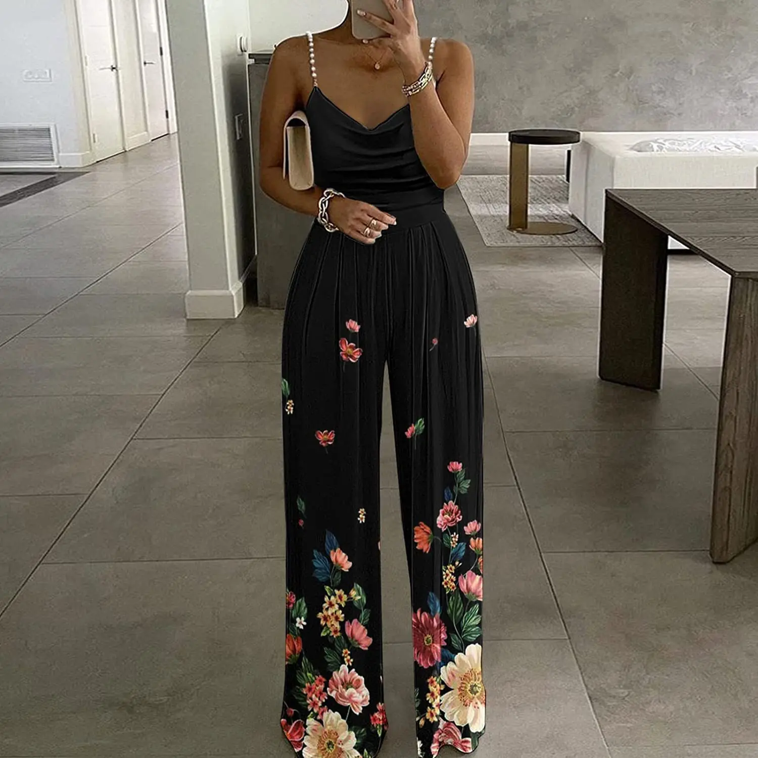 2022 New Fashion Sling Women Sleeveless Sling Print Loose Jumpsuit Summer Onesie Pants Jumpsuit One Piece Pants Casual Bodysuit