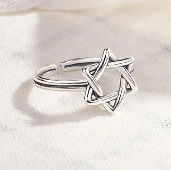 Custom personalized jewish jewelry star of david ring 925 sterling silver hexagon open rings