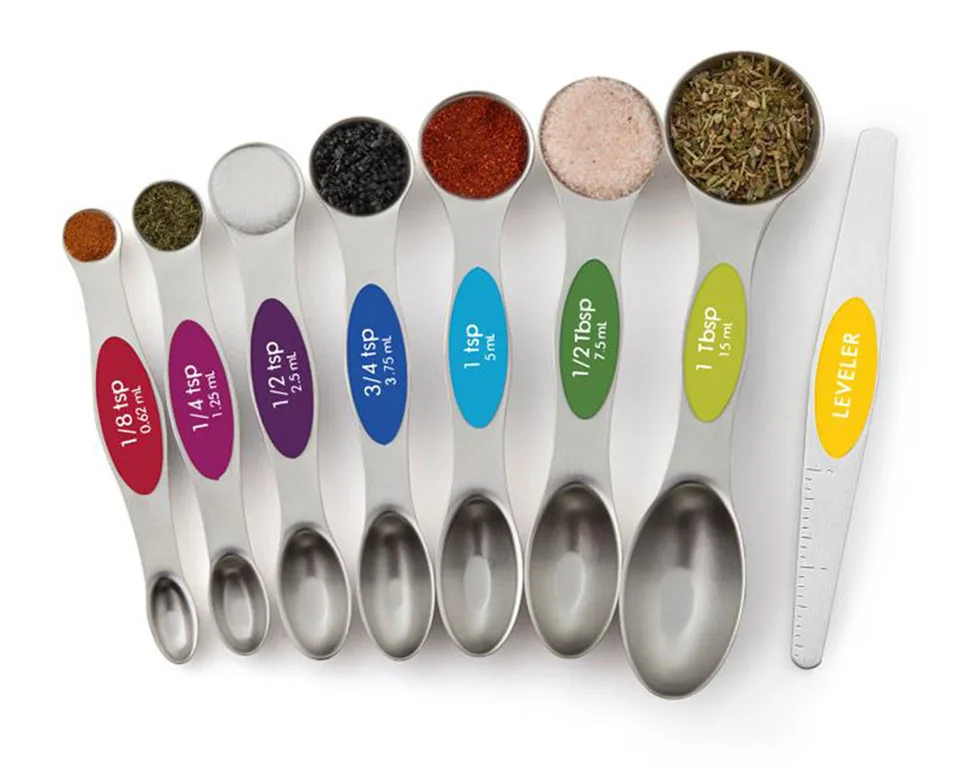 Fits in Spice Jars Stackable Teaspoon Set of 8 Stainless Steel Mini Magnetic Measuring Spoons Set
