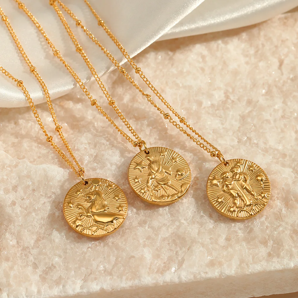 Versatile Twelve Zodiac Stainless Steel Necklace Trendy Constellation Relief Collarbone Chain Unisex Perfect Gift Fashionable