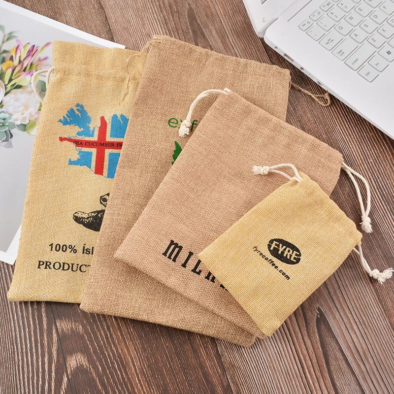 Wholesale Cheap Reusable Custom Logo Printed mini jute linen bag