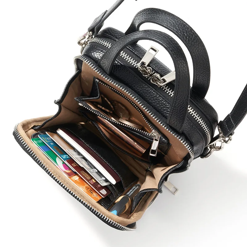 Top selling high end quality multi function Crossbody bag women leather shoulder bag  with double zipper pocket