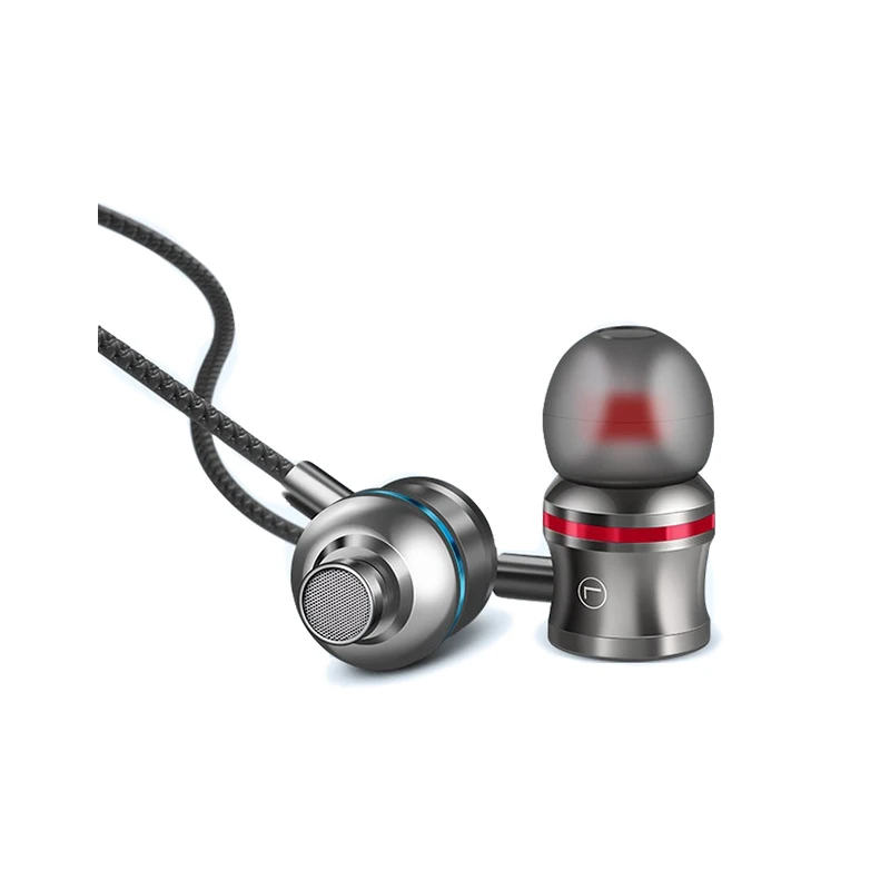 
high quality wholesale mobile 3.5mm in-ear earphone 120cm braided wired super bass metal customized logo earphone with mic 