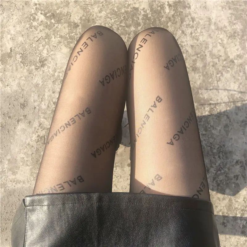 Прочные эластичные женские шелковые чулки, вязаное нижнее белье с буквами, прозрачные колготки с кристаллами, колготки