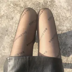 Прочные эластичные женские шелковые чулки, вязаное нижнее белье с буквами, прозрачные колготки с кристаллами, колготки