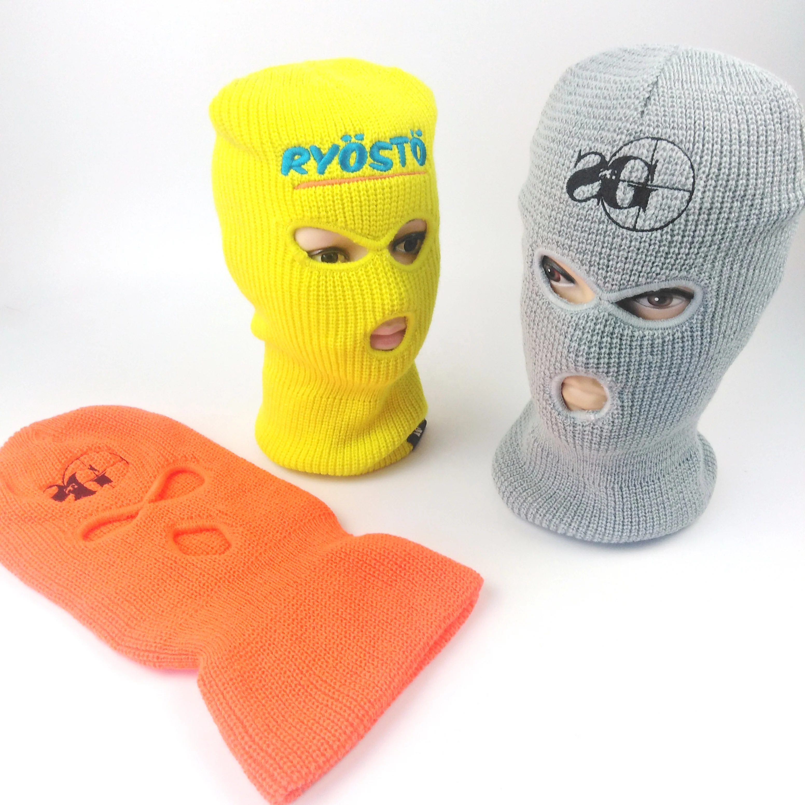 Outdoor Ski and Board Face Cover Beanie Hat Windproof Acrylic Embroidered Knitted Beanies