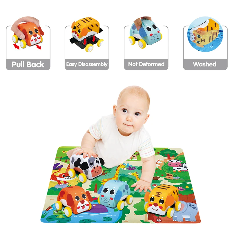 Mini Cartoon Other Educational Toy Sliding Removable Soft Pull Back Cloth Car 4 types mixed