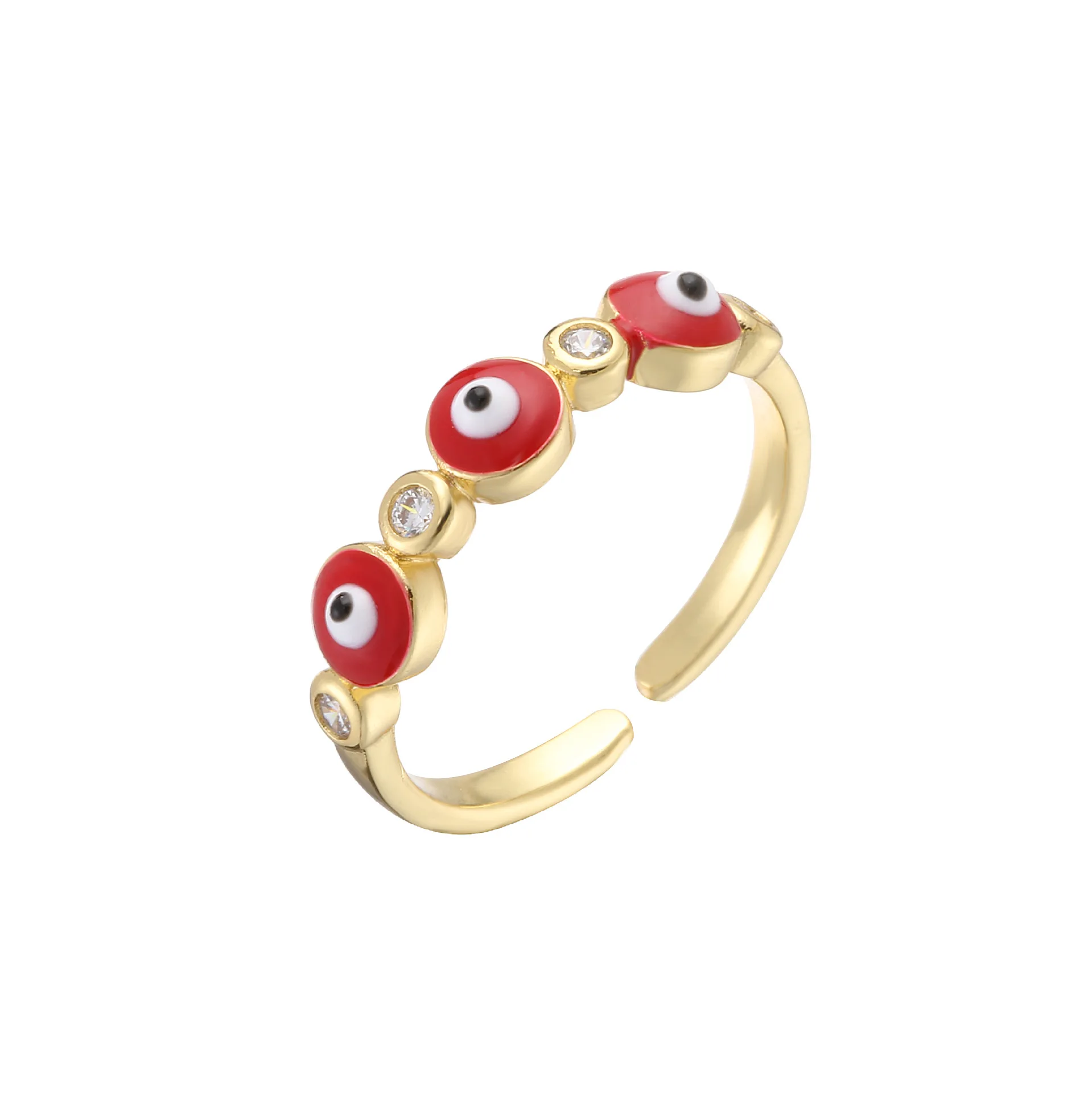 NUORO Colorful Oil Drip Zircon Eye Ring Accessories Brass Gold Plated Opening Enamel Oil Drop Eye Finger Ring