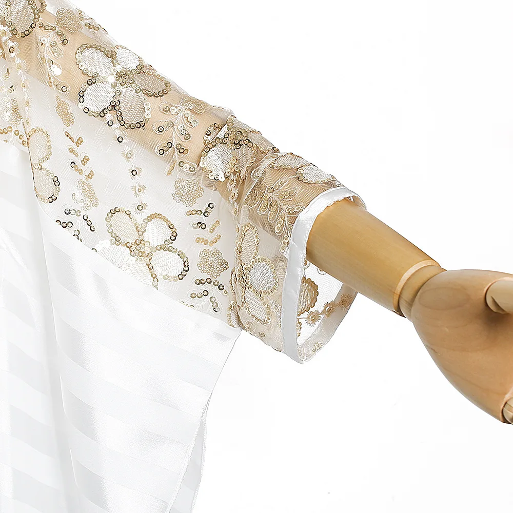 New Fashion Women Clothes Sequin Flower Pullover Long Dress Africa Muslim Long Robe Loose Lady Robe White Plus Size Casual Dress