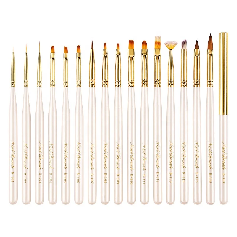 Lidan Single Nail Art Brush 16 Styles Pearl White Wooden Handle Professional Premium Nylon Nail Art Brushes Design Brush Nails