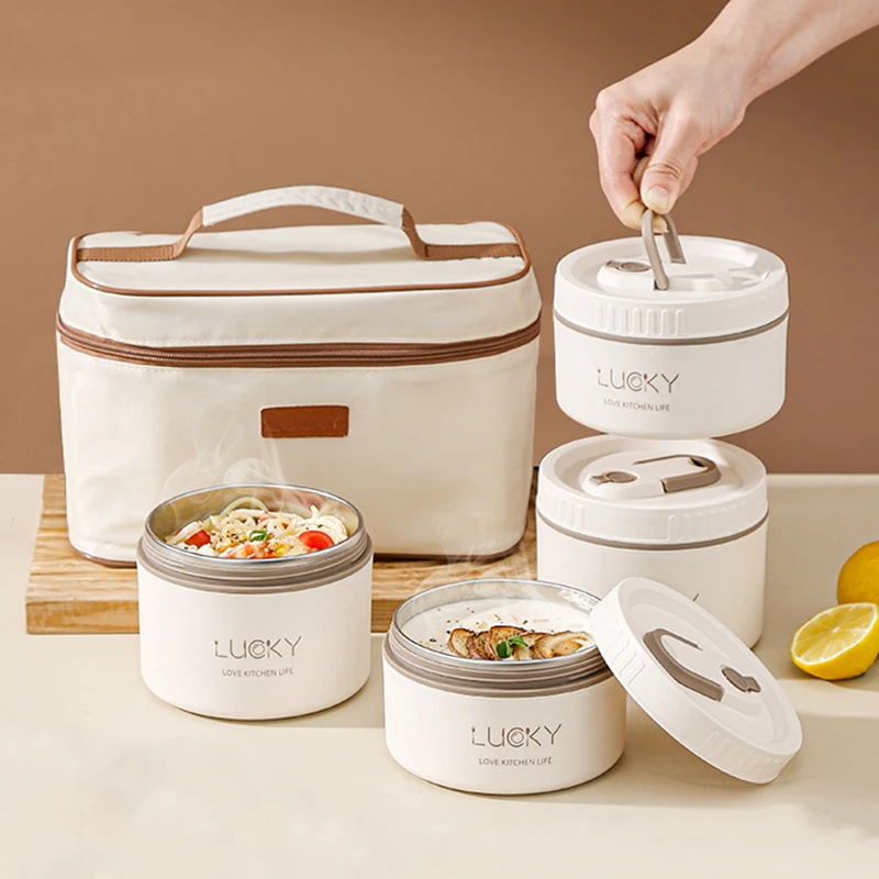 bento heating lunch box 304 stainless steel thermal plastic Modern Office Workers Food Container Multi-layer Set with Cutlery