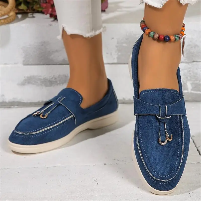 Womens Spring Working Top Quality Loafers Rubber Suede Casual Solid Ladies Slip On Comfortable Flat Shoes