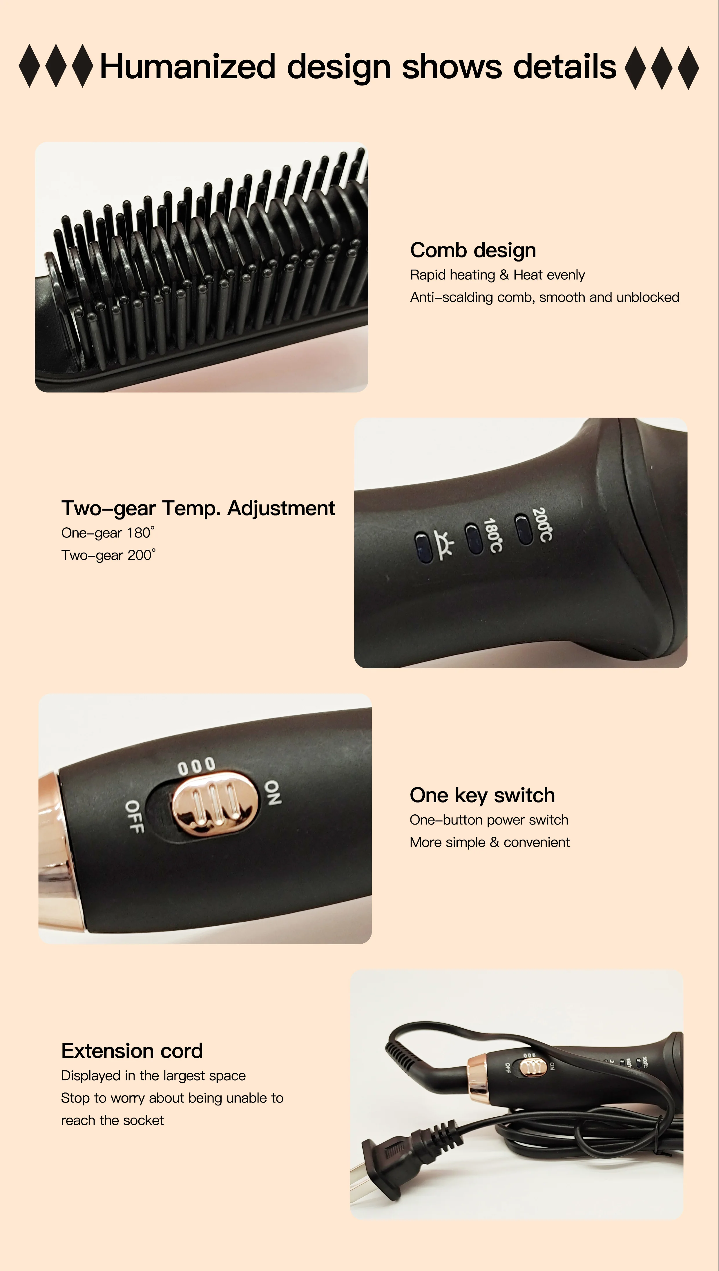 Custom Electric Hair Straightener Comb Brush Professional Ceramic Fast Hair Straightener Brush