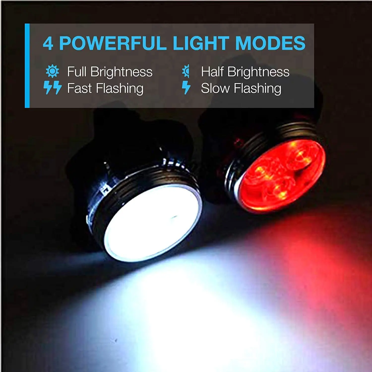 USB Rechargeable Bike Light Red and White Set Super Bright Front Headlight and Rear LED Bicycle Light 4 Light Mode