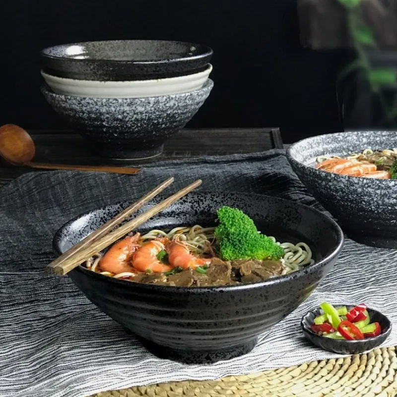 
Matte salad bowl Splashing ink splash retro design black ceramic bowl lamian noodle bowl for restaurant use 8inch 