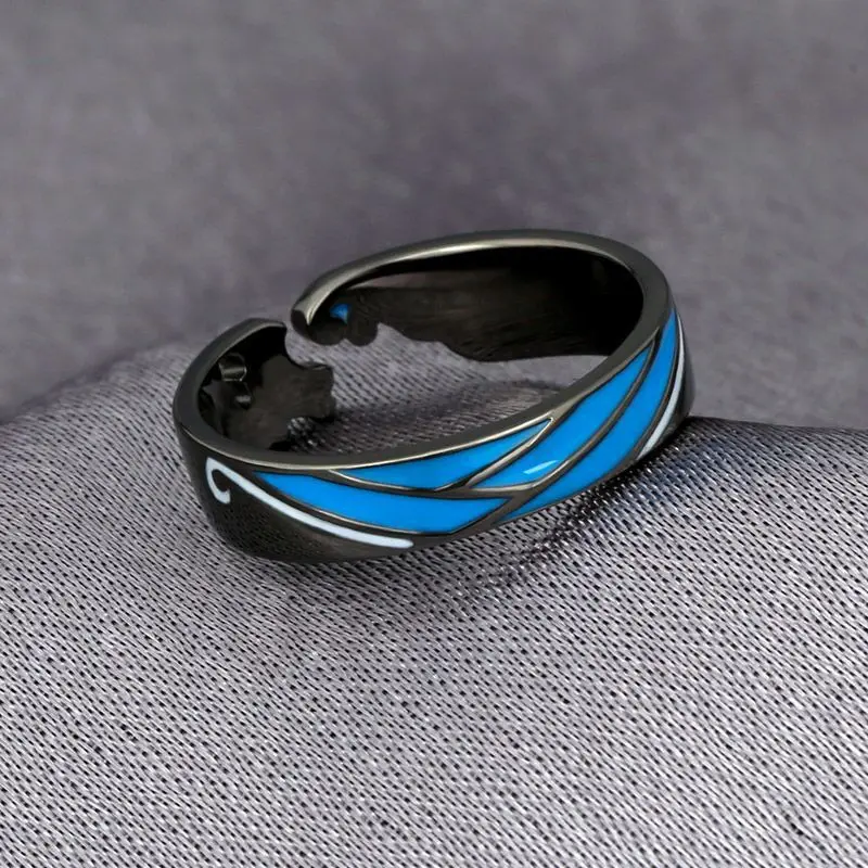 2022 New Arrival Cool Demon Slayer The Hinokami Kamado Tanjirou Open Adjustable Rings Silver Black Cartoon Anime Rings for Kids