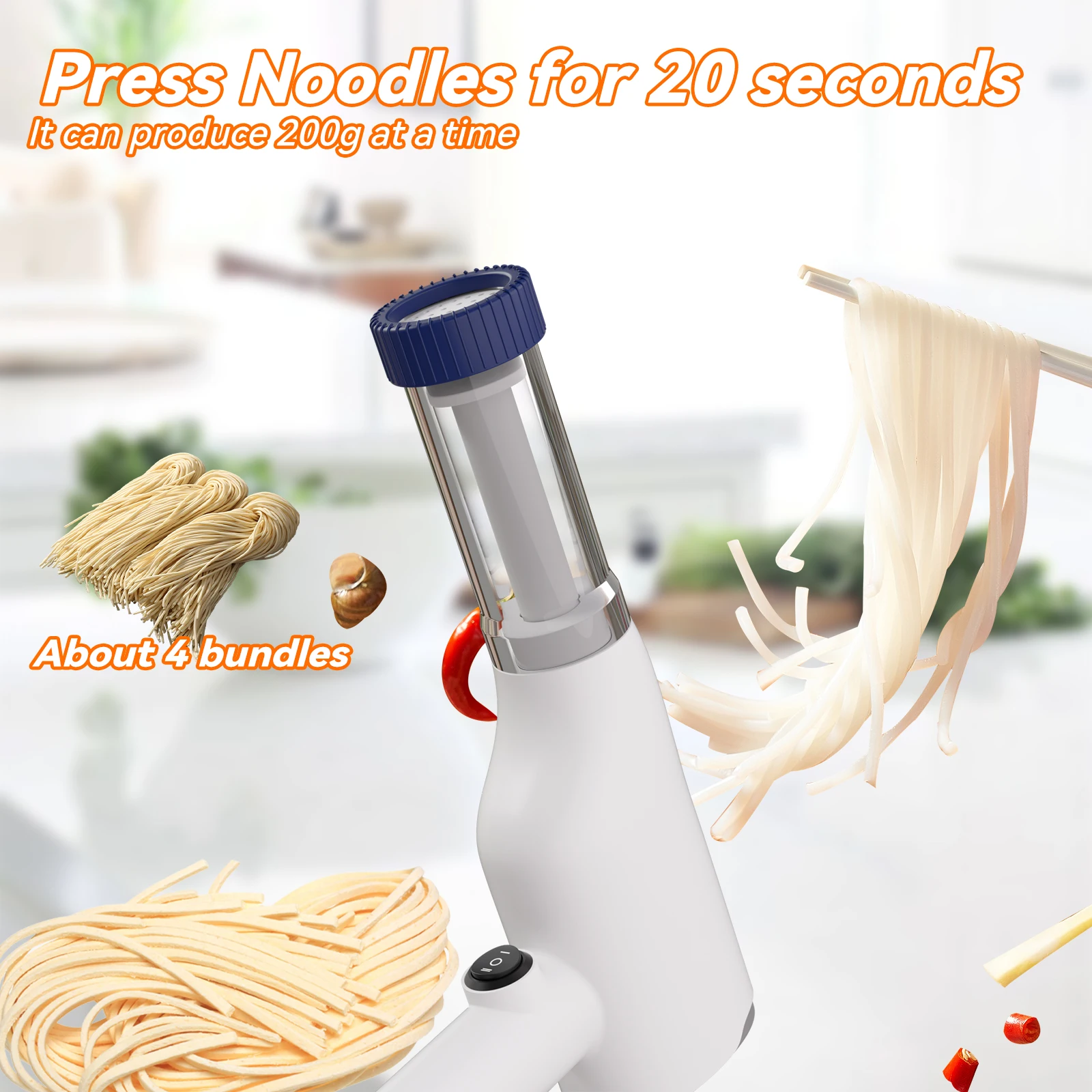Booming 2024 New Arrival 1500mah Electric Portable Rechargeable Noodle Maker SUS 304 Handheld Noodle Maker Machine for Kitchen