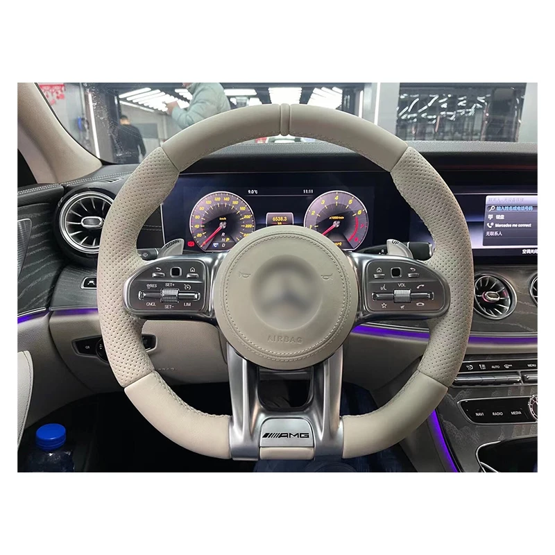 Stylish car Non-Slip Leather car Interior 15 inches beige color Car Carbon Fiber and Leather D-Shape Steering Wheel