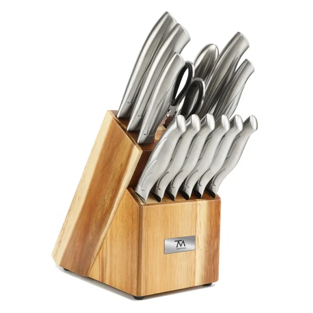 14 PCS Professional Stainless Steel Kitchen Knives Set Cooking Chef Knife Set with Wooden Block