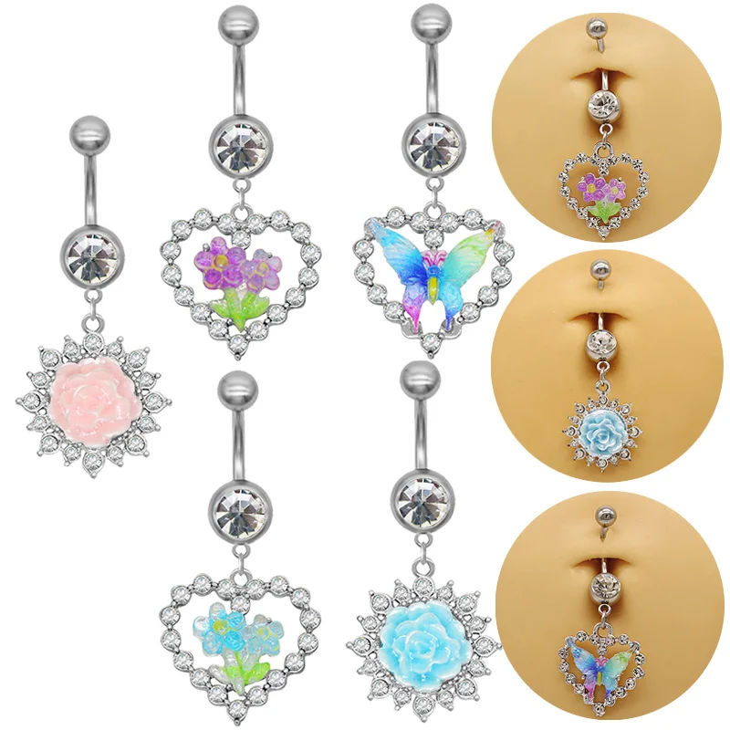 Getta new belly button rings pink flower sexy piercing ring wholesale fashion jewelry body piercing for women