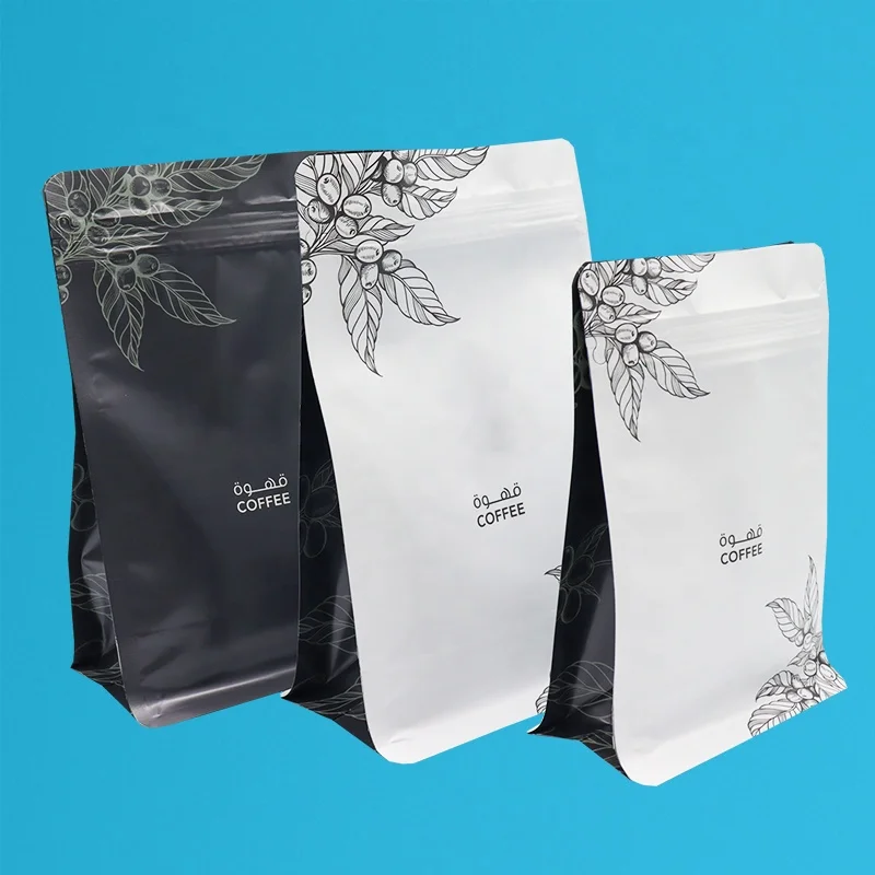 125g 8 oz 340g roasted coffee flat bottom pouch ziplock bags for food packaging custom doypack coffe bags with valve