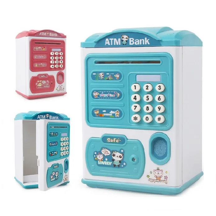 Kid Saving Money Boxes Toys Authentic ATM electronic Money Saver with Password Key Fingerprint Key Keep Cash Toys