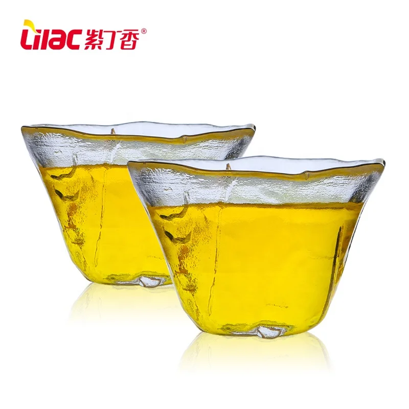 Lilac FREE Sample 65ml/90ml/80ml high quality handmade ripple gold shot glass small sake/tea cup with rim japanese