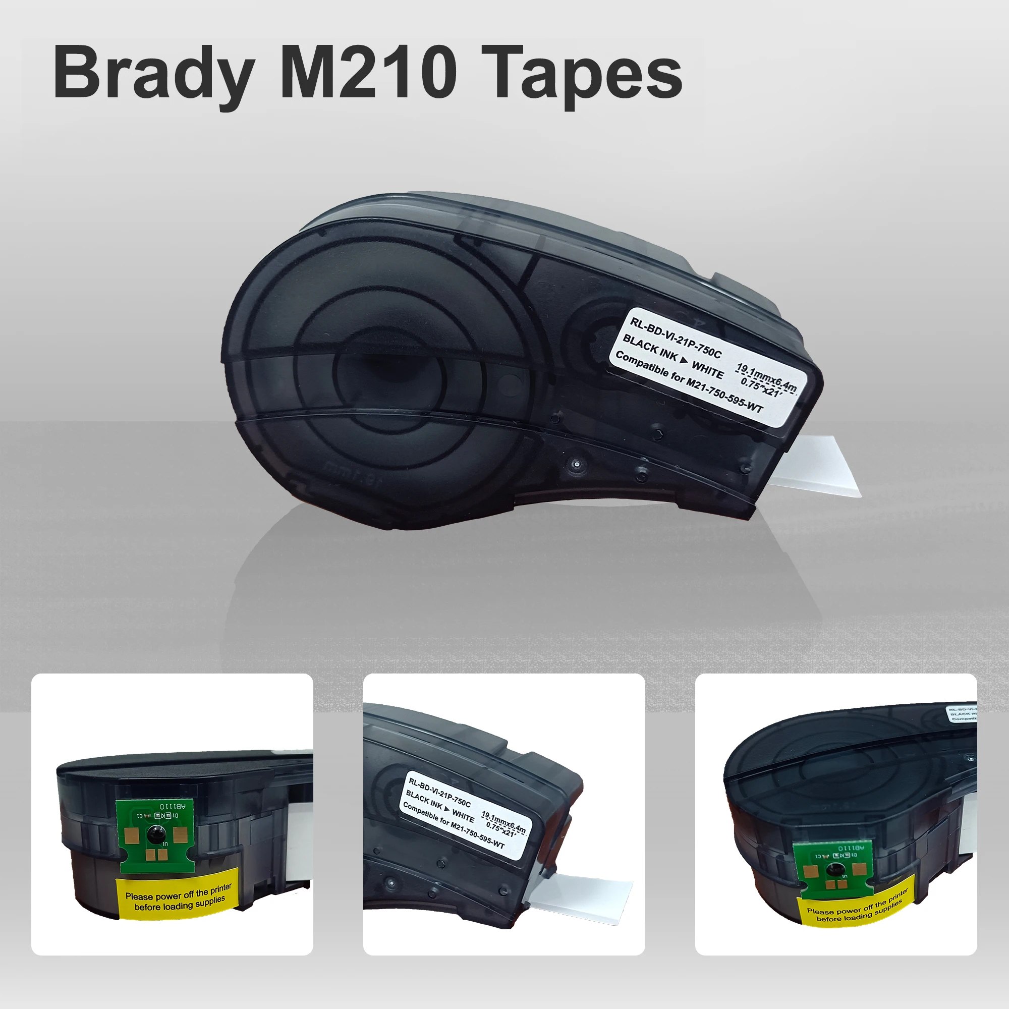 TPL Compatible Brady M21-250-423 6.35MM*6.4M Black on White Cartridge Label Tape for Brady M210 M211 M210-LAB