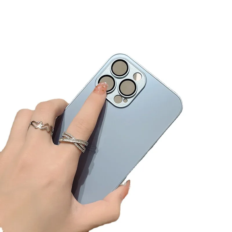 For ip14 pro max High Quality AG Glass Case with Camera Film Candy Color Silicone Glass Cases