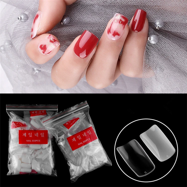 
hot selling new design fully affixed blank false nails to buy 500 pieces of natural transparent extension long nail tips false 