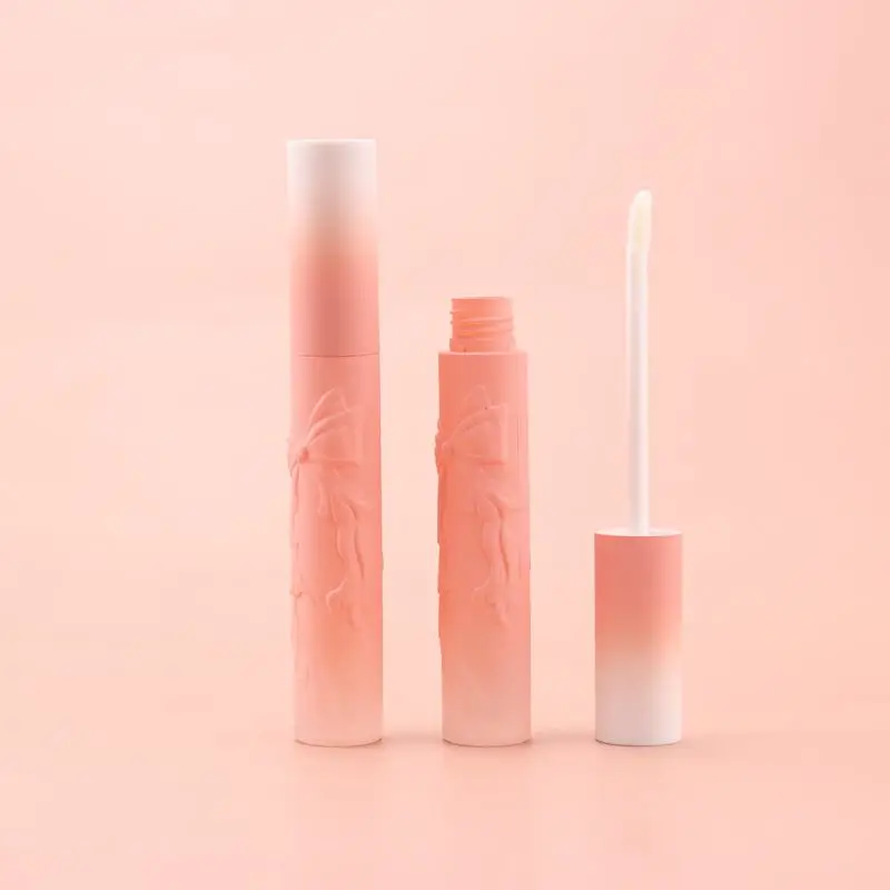 Ready to ship out DIY cute luxury embossing pattern pink white gradual paint empty lip gloss tubes containers 3ml