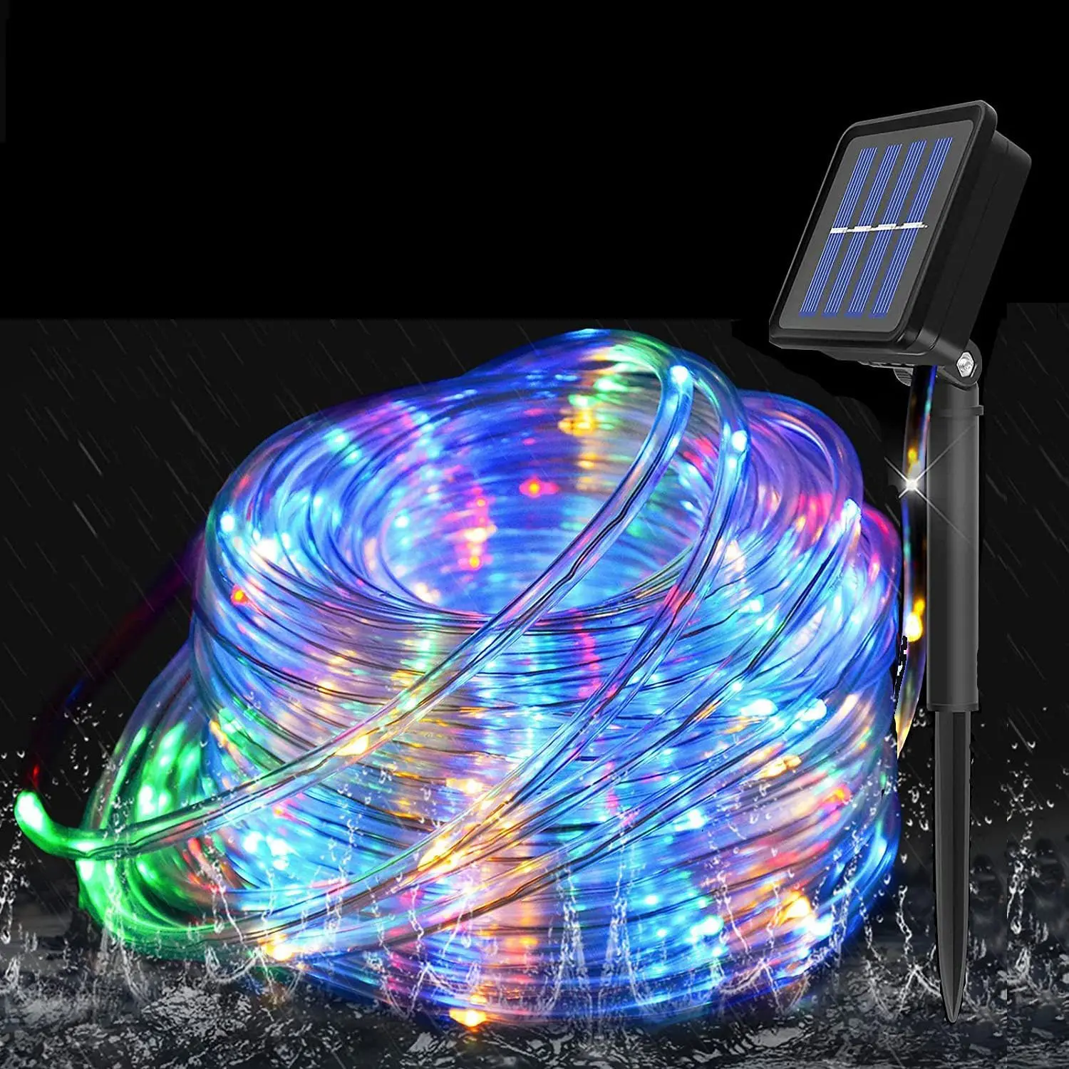 7/12/22M 8 Modes Tree Decoration Solar Rope Tube Lights LED Tree String Lights Outdoor Waterproof
