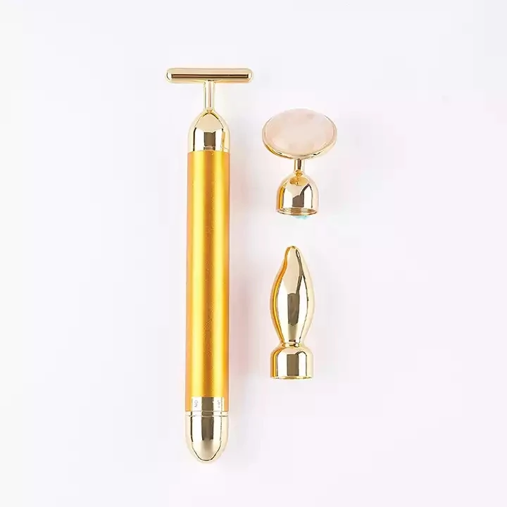 3 in 1 Electric Jade  Roller  Face Massager Skin Lifting T Shape Beauty Bar Pink Quartz Gold Vibrating Face Roller
