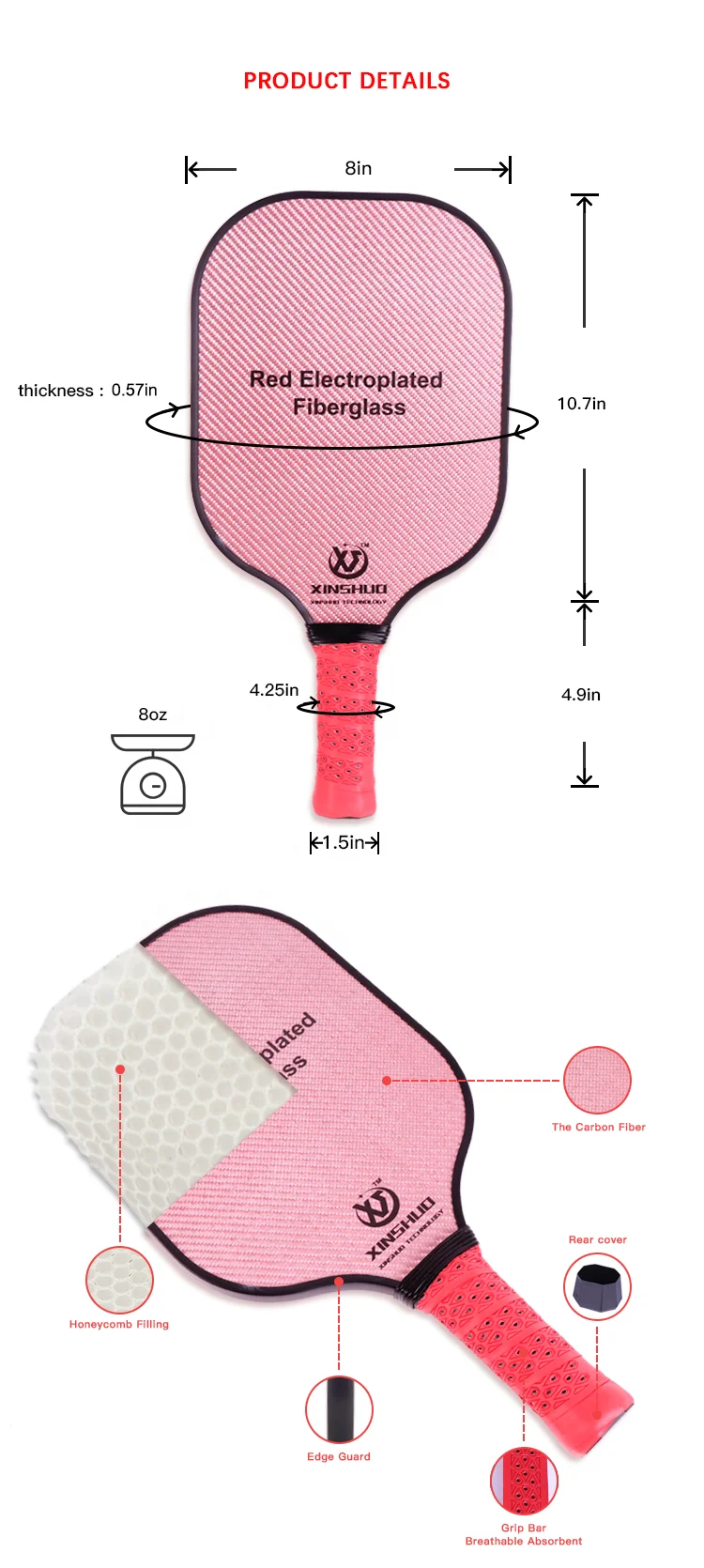 Custom LOGO Graphite ODM 3k Color Cloth Pp Carbon Fiber Honeycomb Filling outdoor Pickleball Paddle