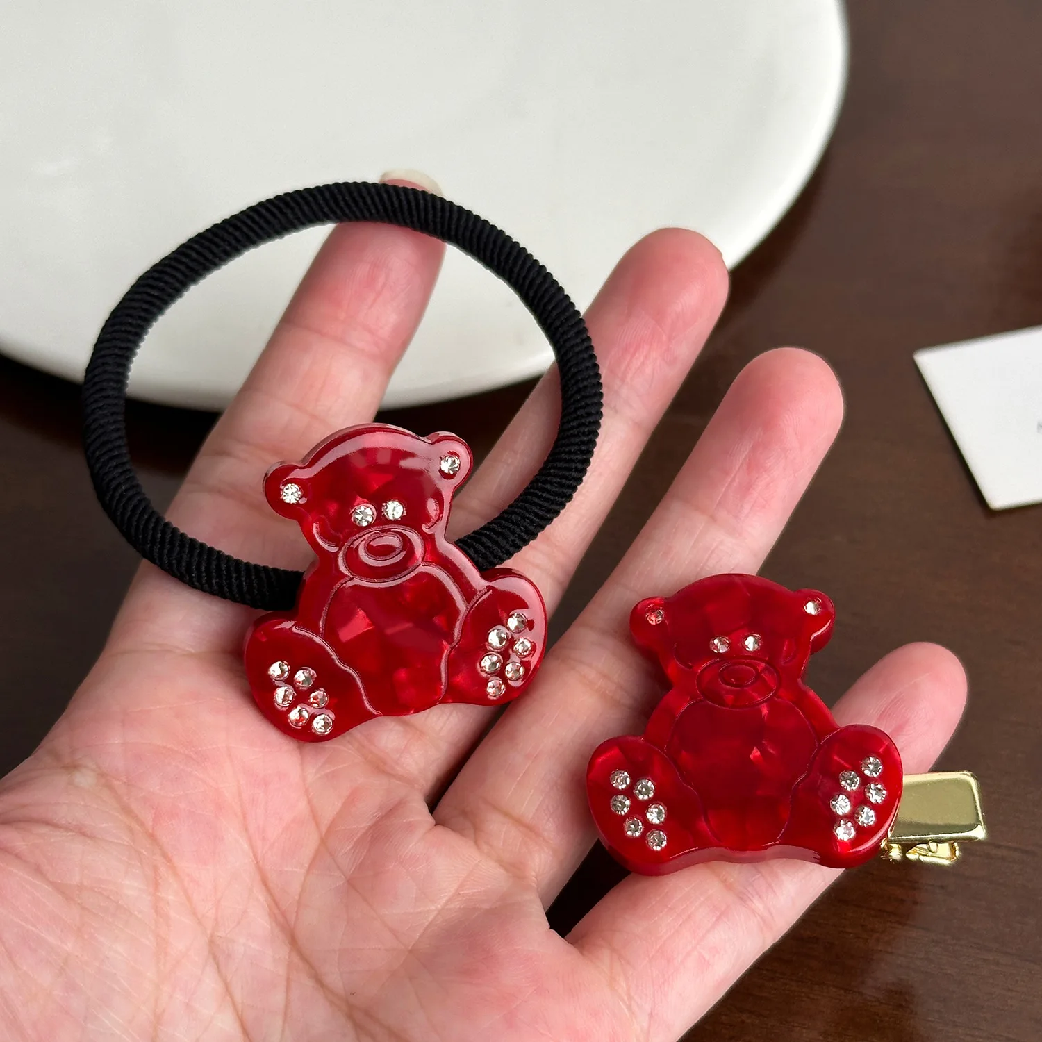 Korean Cute Cartoon Bear Hairpin Acetic Acid Rubber Band Horsetail Hair Band Ball Hair Rope Duck Bill Clip-Aesthetic Hair Ties