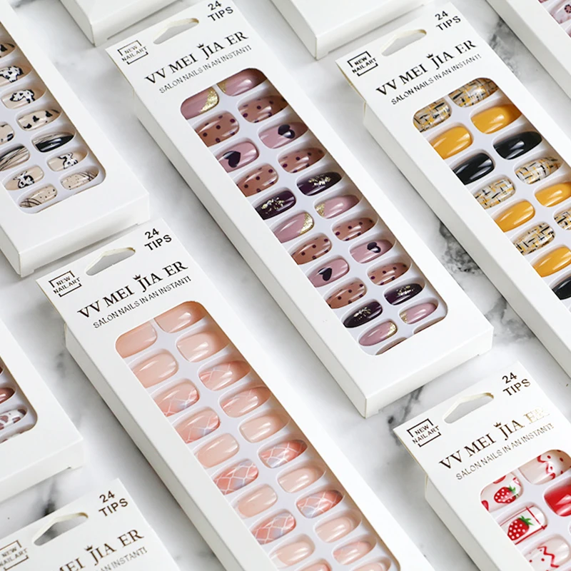 ROSALIND nontoxic design 24pcs press on fake nails wholesale girls gift stick on gel nails artificial fingernails set with tools