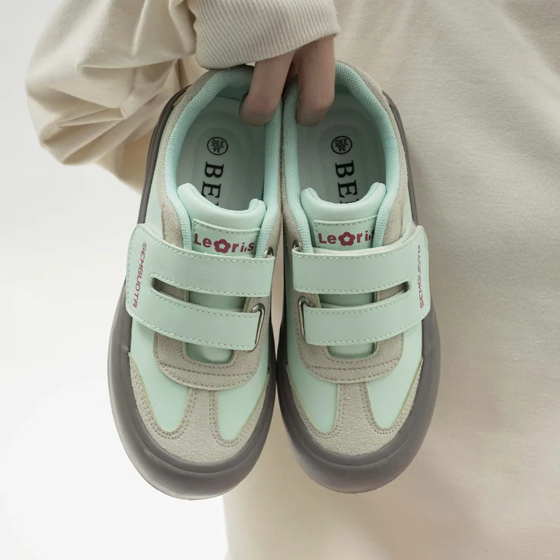 Anti Slip Magic Tape Solid Color Students Increase Thick Soled Casual Walking Style Plain White Shoes