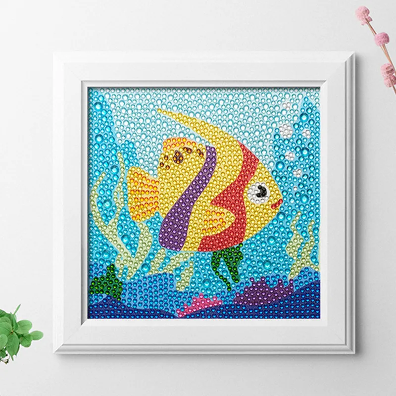 DIY Christmas Gifts Kids Full Drill Diamond Painting Kits Cartoon Fish Coral Diamond Painting With Frame Home Decor
