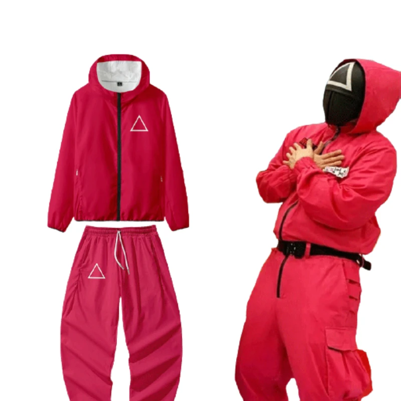 Корейский ТВ-сериал, лидер продаж, костюм для Хэллоуина из игры кальмар, красный комбинезон большого размера, игра кальмара