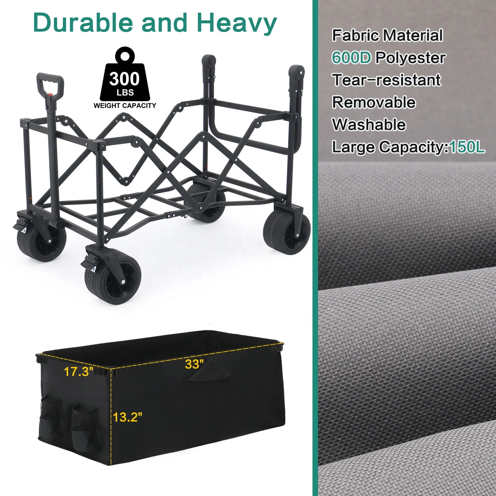 Eaynon Outdoor Mesh Collapsible Wagon Cart Folding Shopping Trolley Folding Wagon For Tools With Oem Support